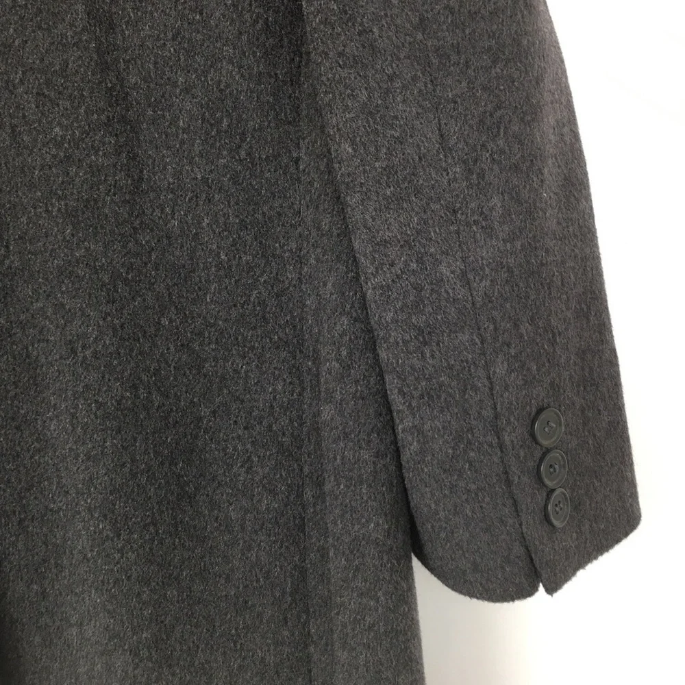 Mens Gray Cashmere Wool Blend Long Overcoat Single Breasted Size 44L